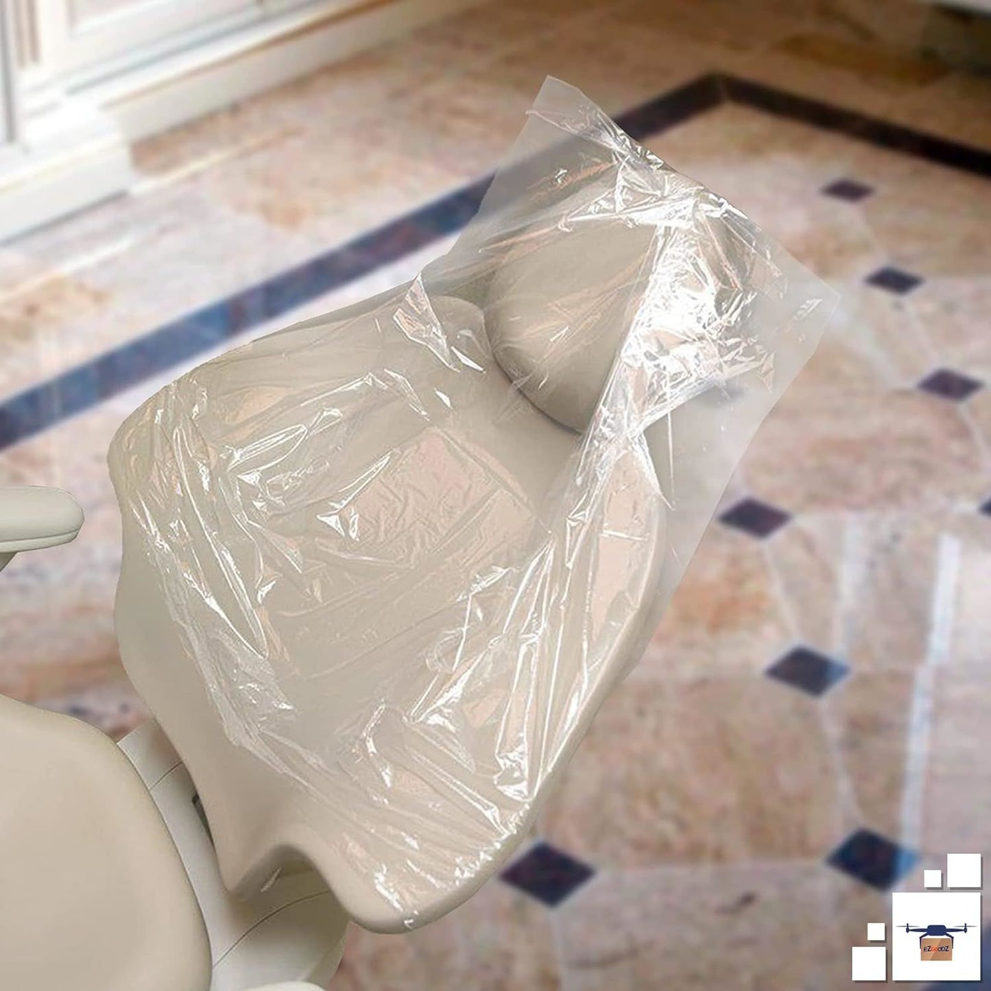 一次性牙醫半椅套; 24 英吋 x 27.5 英吋。 250 個裝防水塑膠紋身和牙科 1/2 椅子保護墊。專業聚乙烯 070 萬靠背覆蓋物;頭枕;袖子。