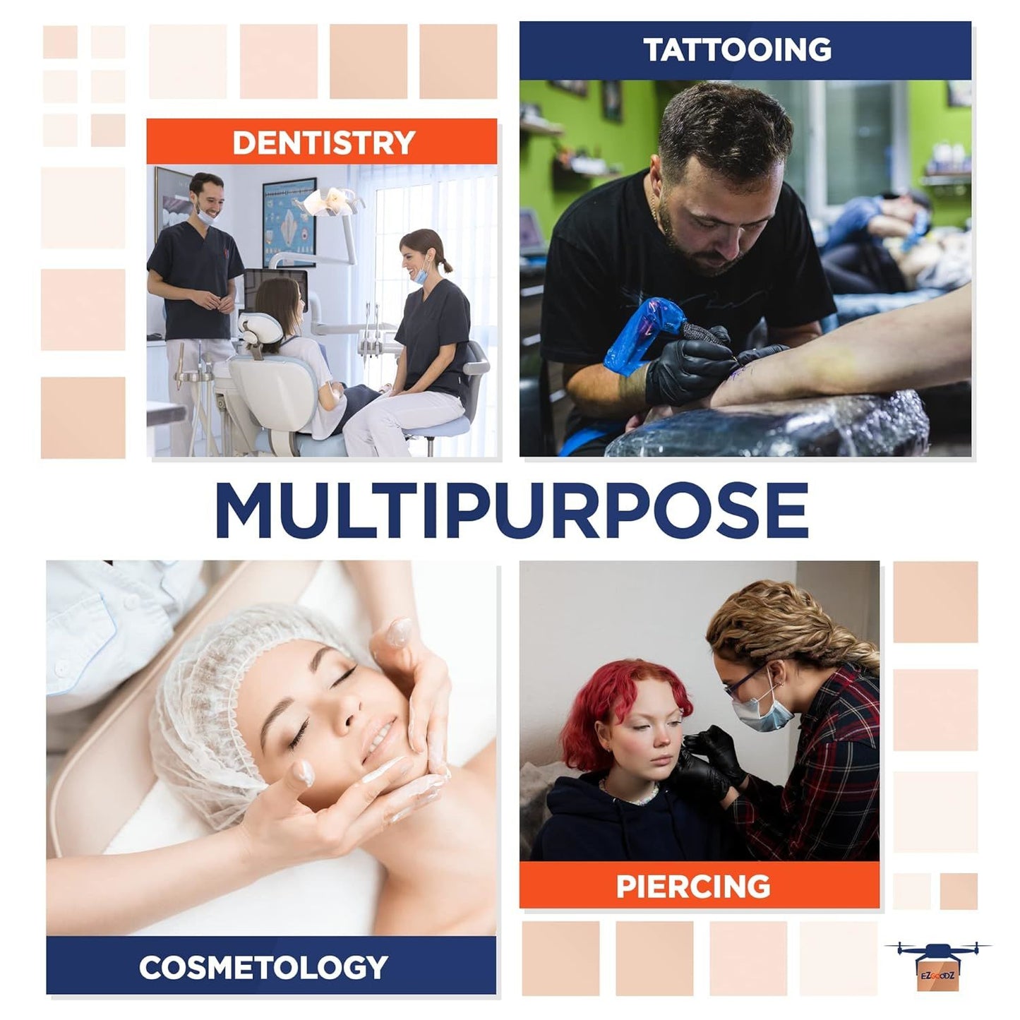 一次性牙醫半椅套; 24 英吋 x 27.5 英吋。 250 個裝防水塑膠紋身和牙科 1/2 椅子保護墊。專業聚乙烯 070 萬靠背覆蓋物;頭枕;袖子。