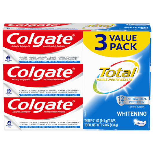 高露潔全效美白牙膏;薄荷; 3 包; 5.1 盎司管